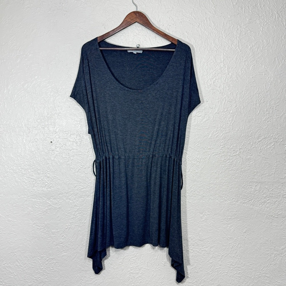 Bryn Walker Mini Dress XL Charcoal Rib USA Asymmetric Lagenlook Jersey Stretch